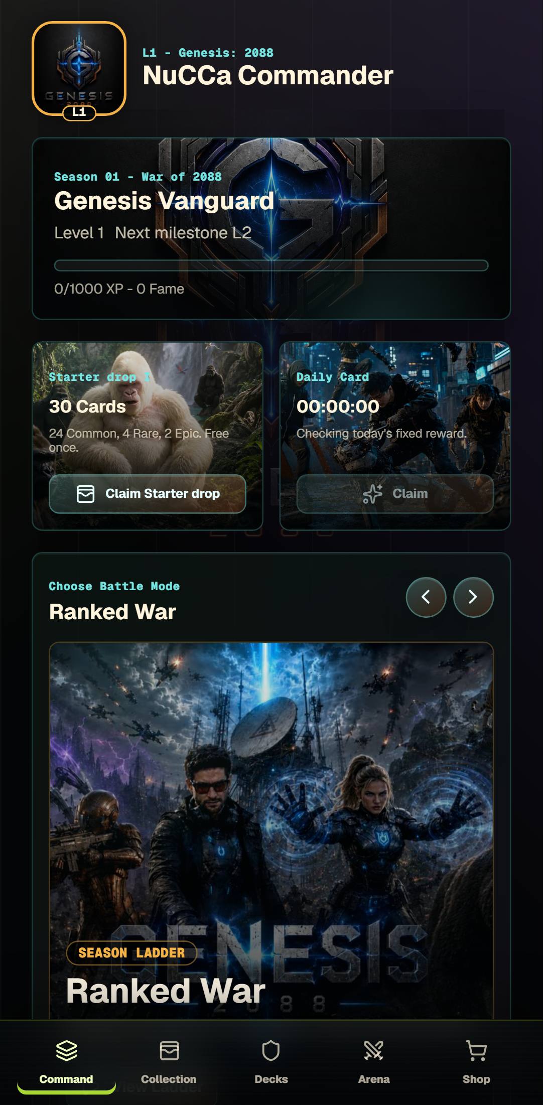 Genesis 2088 Mini App Command screen